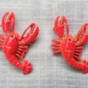 2 Red Lobster Gerry's Brooch Set Crab Pin Seafood
